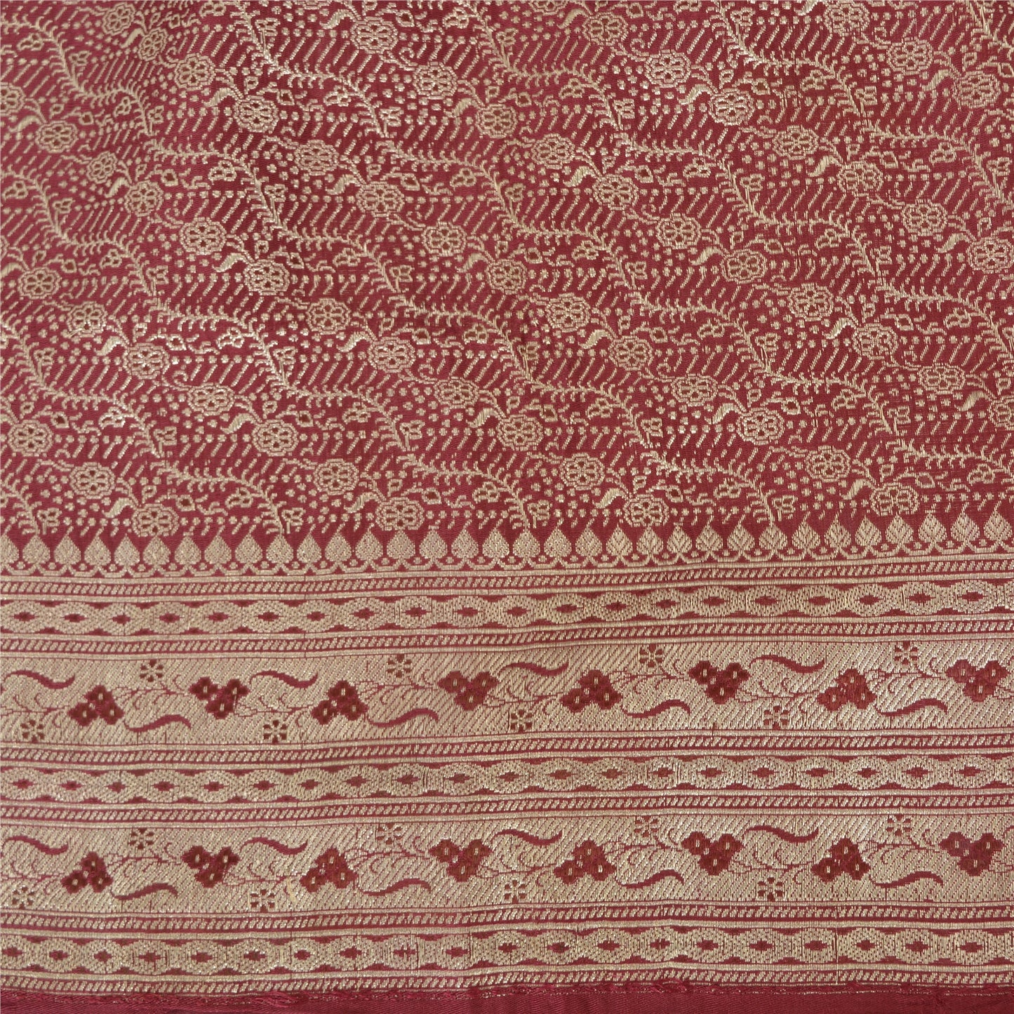 Sanskriti Vintage Sarees Red Brocade/Banarasi Zari Woven Pure Satin Sari Fabric