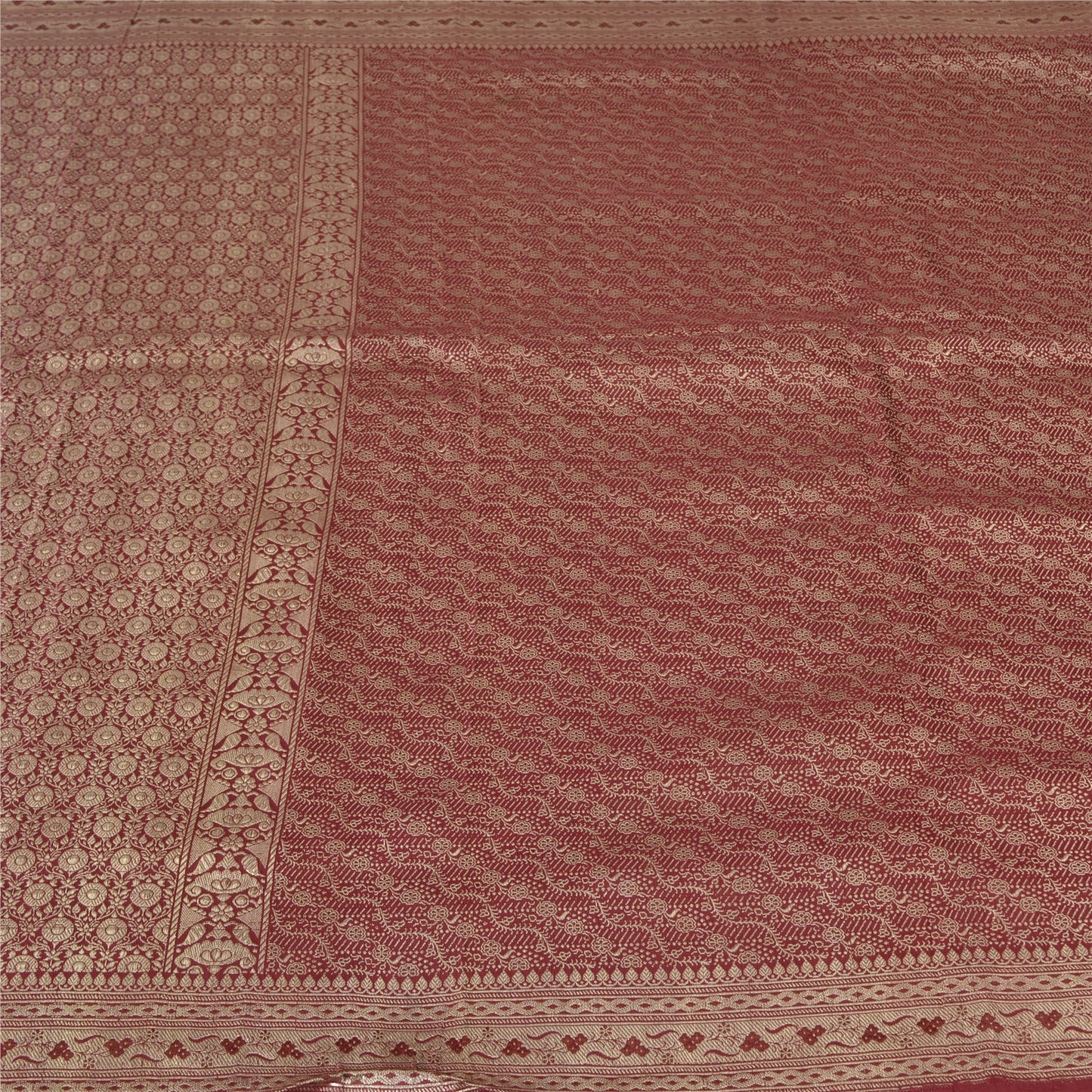 Sanskriti Vintage Sarees Red Brocade/Banarasi Zari Woven Pure Satin Sari Fabric