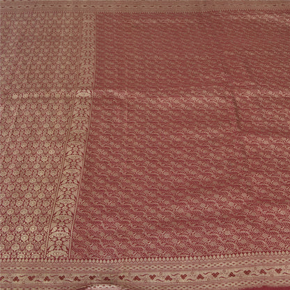 Sanskriti Vintage Sarees Red Brocade/Banarasi Zari Woven Pure Satin Sari Fabric