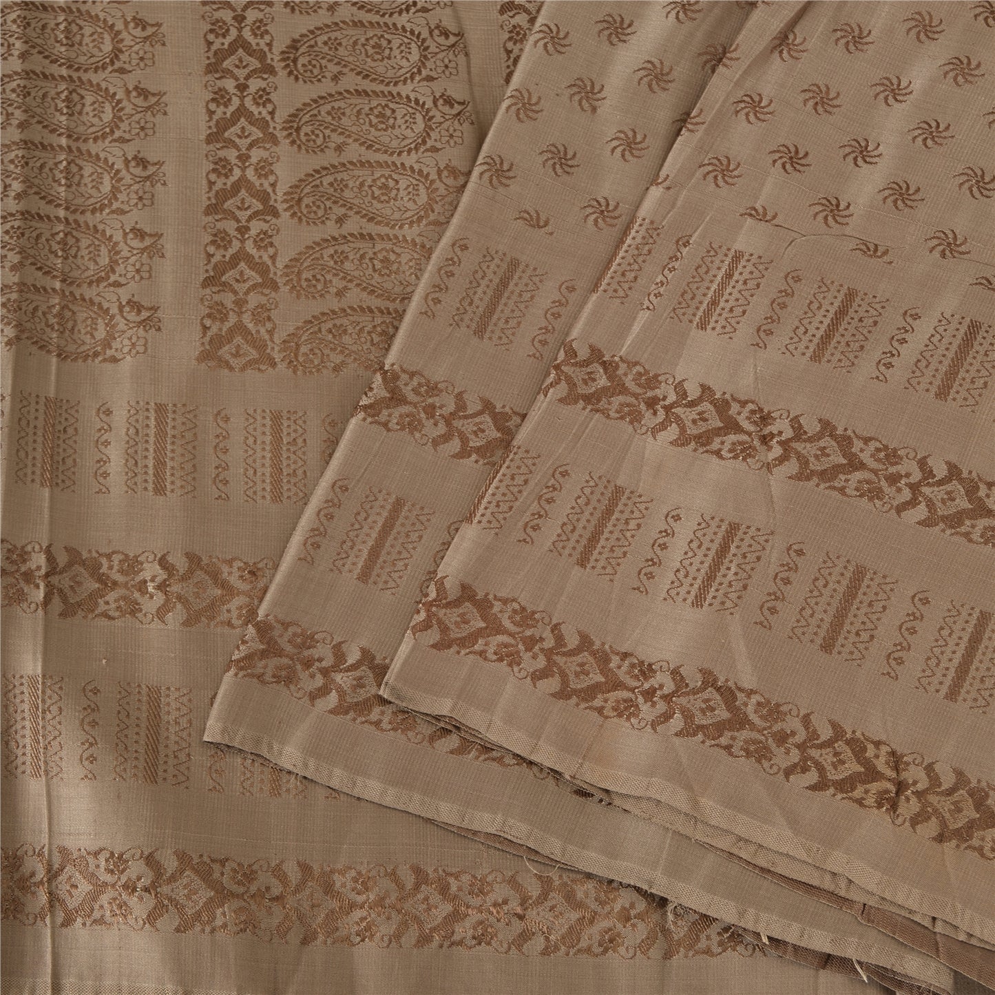 Sanskriti Vintage Sarees Brown Brocade/Banarasi Zari Woven Pure Silk Sari Fabric