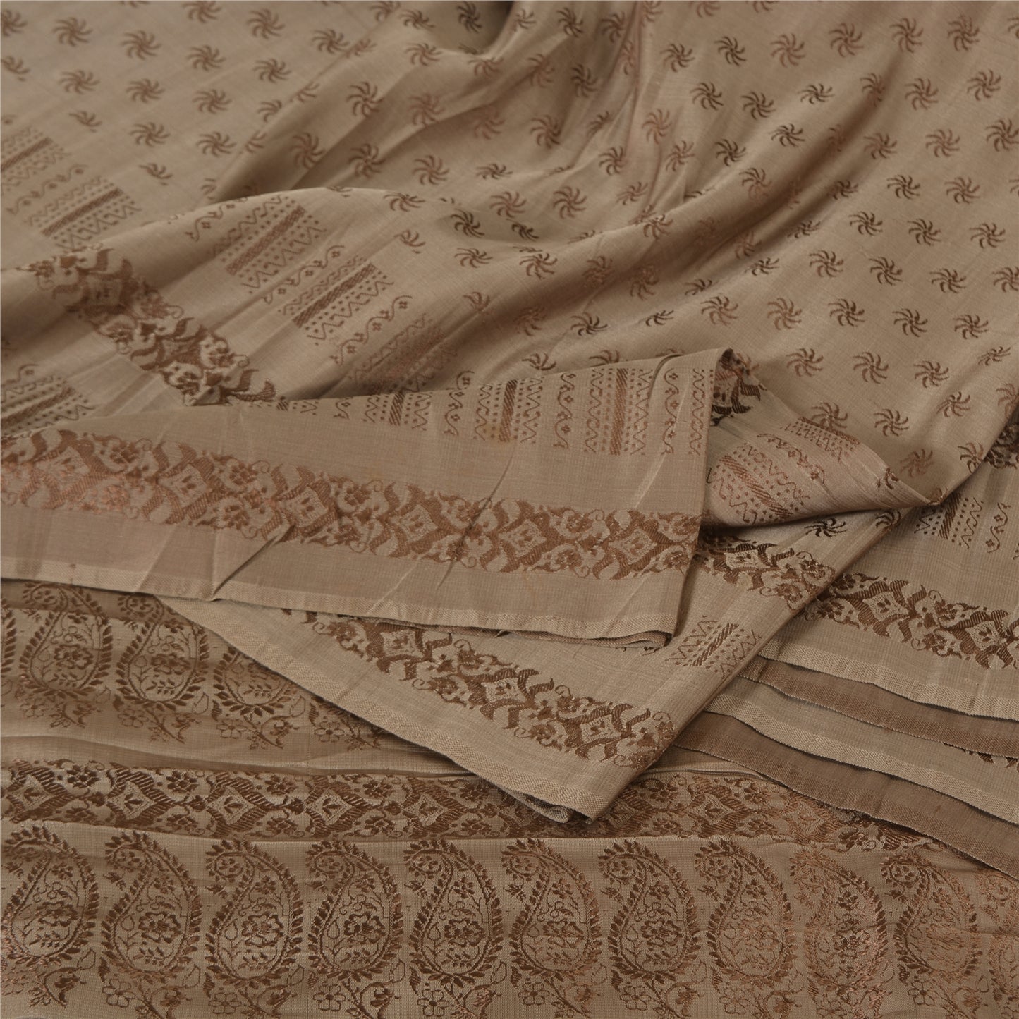 Sanskriti Vintage Sarees Brown Brocade/Banarasi Zari Woven Pure Silk Sari Fabric