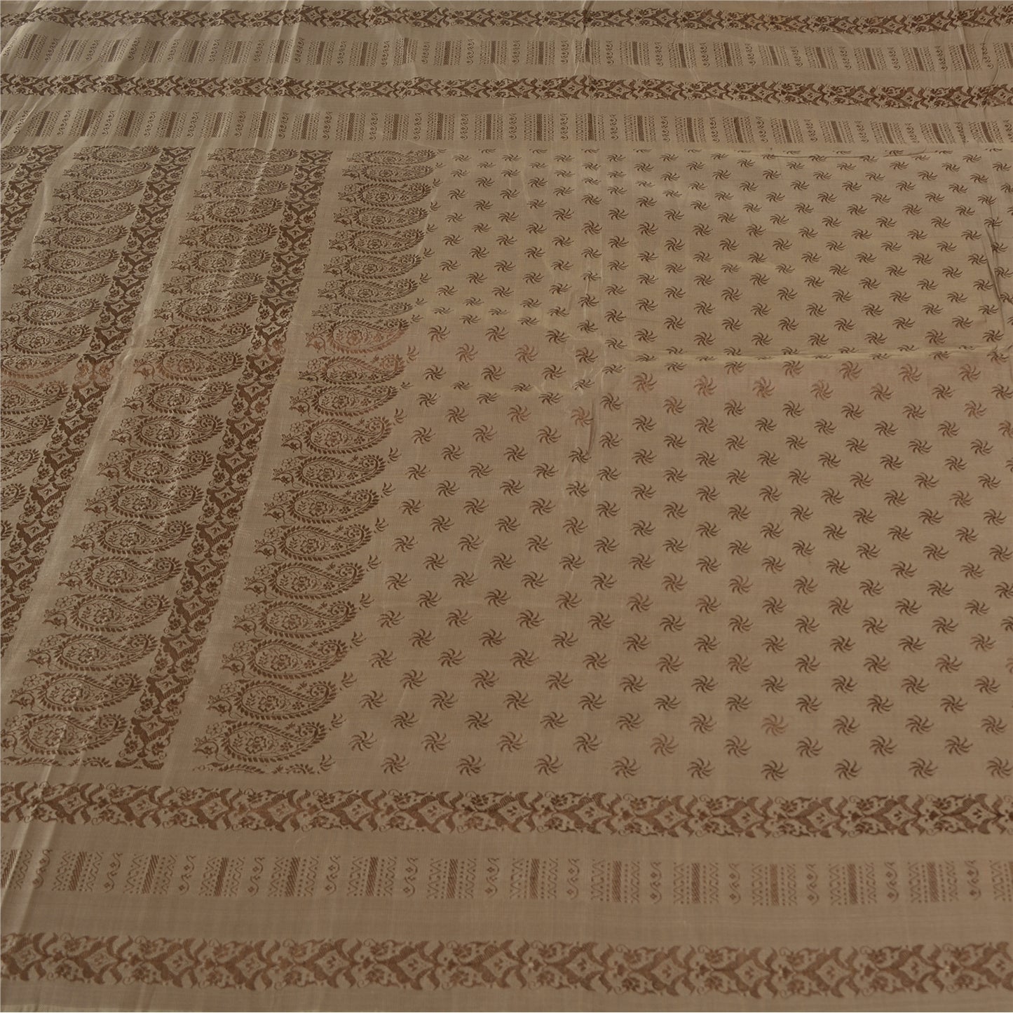 Sanskriti Vintage Sarees Brown Brocade/Banarasi Zari Woven Pure Silk Sari Fabric