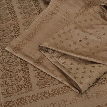 Sanskriti Vintage Sarees Brown Brocade/Banarasi Zari Woven Pure Silk Sari Fabric