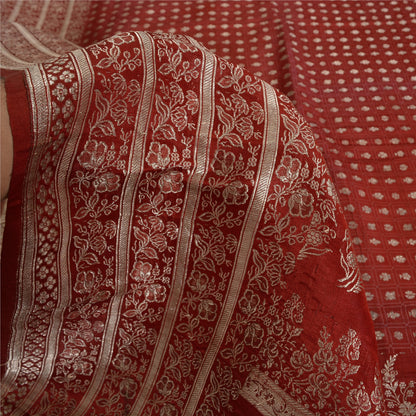 Sanskriti Vintage Sarees Red Brocade/Banarasi Zari Woven Pure Satin Sari Fabric