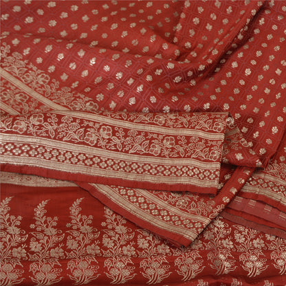 Sanskriti Vintage Sarees Red Brocade/Banarasi Zari Woven Pure Satin Sari Fabric