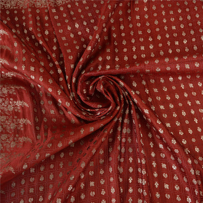 Sanskriti Vintage Sarees Red Brocade/Banarasi Zari Woven Pure Satin Sari Fabric