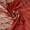 Sanskriti Vintage Sarees Red Brocade/Banarasi Zari Woven Pure Silk Sari Fabric