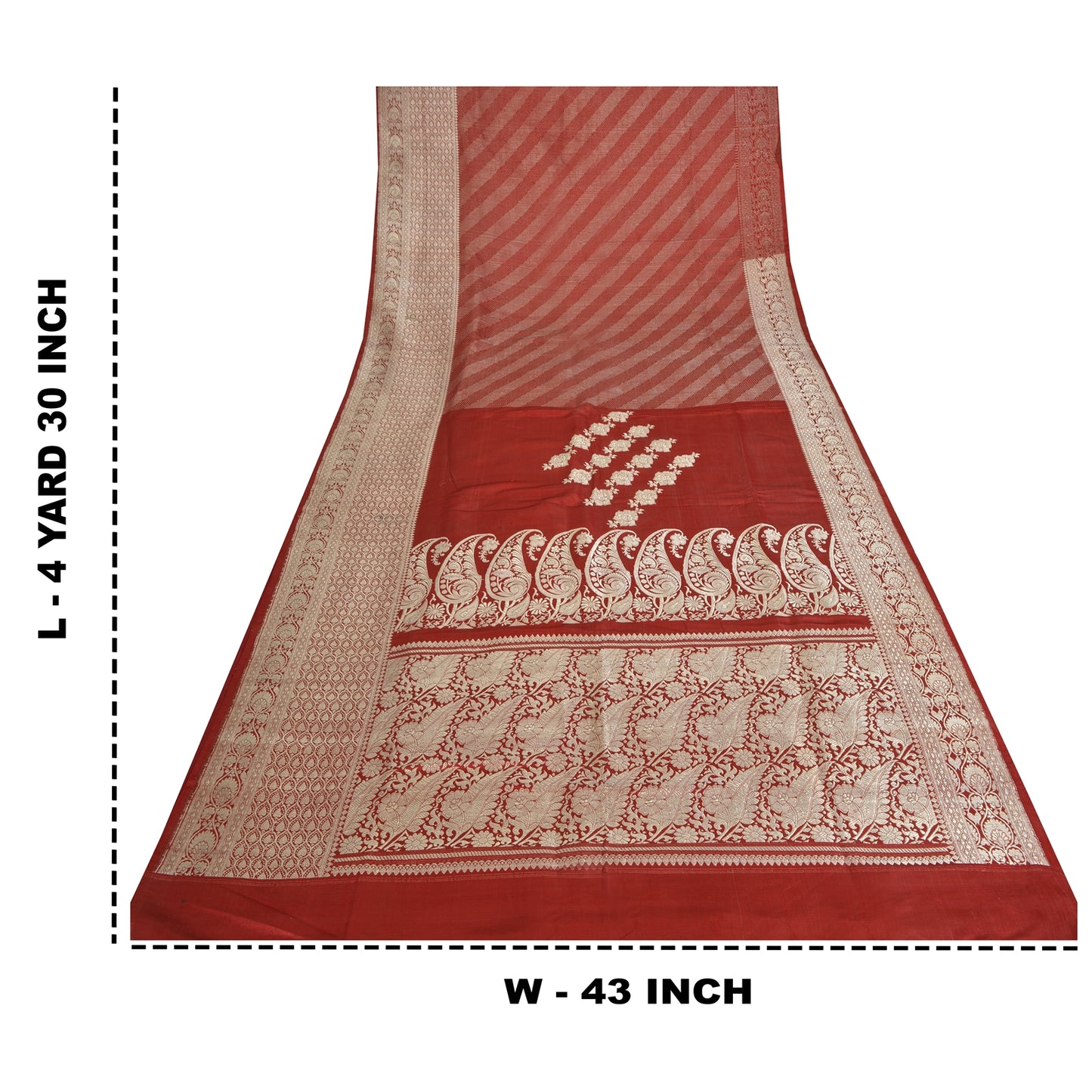 Sanskriti Vintage Sarees Red Brocade/Banarasi Zari Woven Pure Silk Sari Fabric