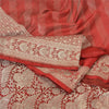 Sanskriti Vintage Sarees Red Brocade/Banarasi Zari Woven Pure Silk Sari Fabric