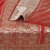 Sanskriti Vintage Sarees Red Brocade/Banarasi Zari Woven Pure Silk Sari Fabric