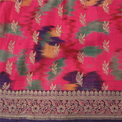 Sanskriti Vintage Pink Sarees Pure Silk Hand Woven Ikat/Brocade Sari 5yrd Fabric