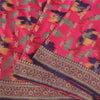 Sanskriti Vintage Pink Sarees Pure Silk Hand Woven Ikat/Brocade Sari 5yrd Fabric