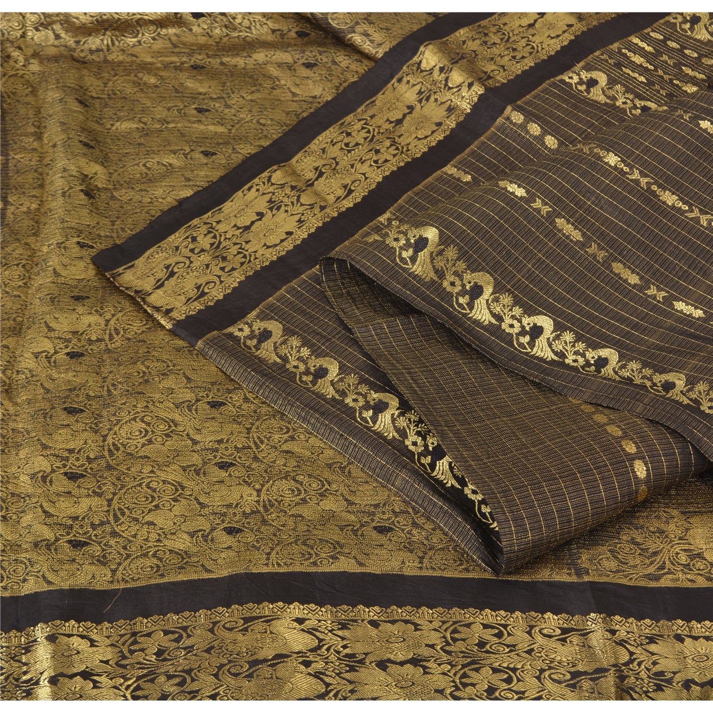 Sanskriti Vintage Sarees Pure Silk Banarasi Brocade Hand Woven 5yrd Fabric/Sari