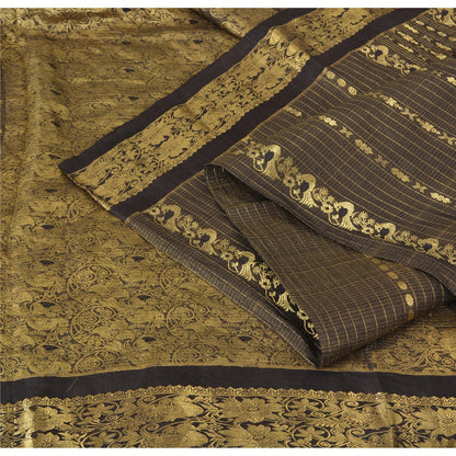 Sanskriti Vintage Sarees Pure Silk Banarasi Brocade Hand Woven 5yrd Fabric/Sari