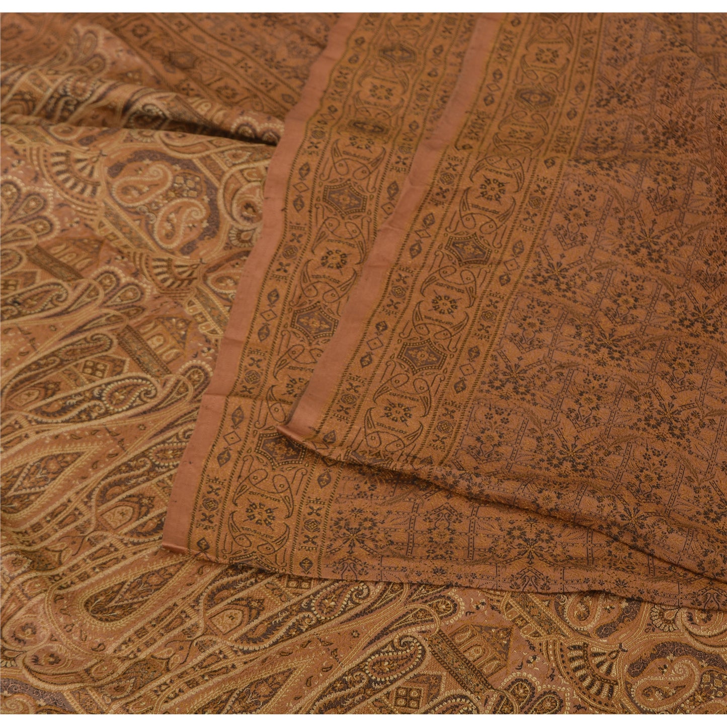 Sanskriti Vintage Brown Sarees Pure Silk Hand Woven Premium 5ydCraft Fabric Sari