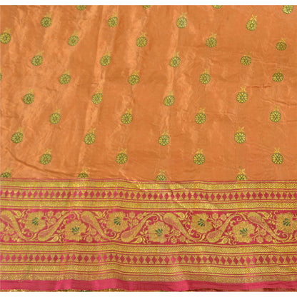 Sanskriti Vintage Mustard Sarees Pure Silk Hand Woven Brocade Sari Craft Fabric