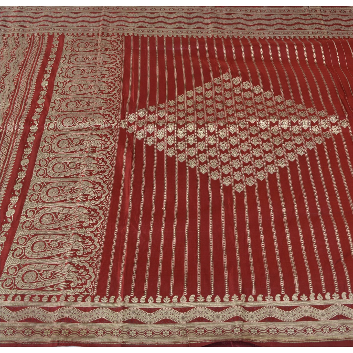 Sanskriti Vintage Red Sarees Pure Silk Brocade/Banarasi Woven Sari Craft Fabric