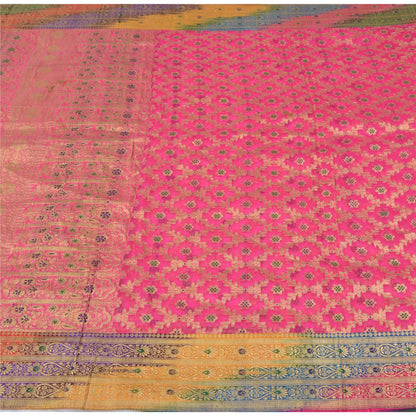 Sanskriti Vintage Pink Sarees Pure Silk Hand Woven Brocade/Banarasi Sari/Fabric