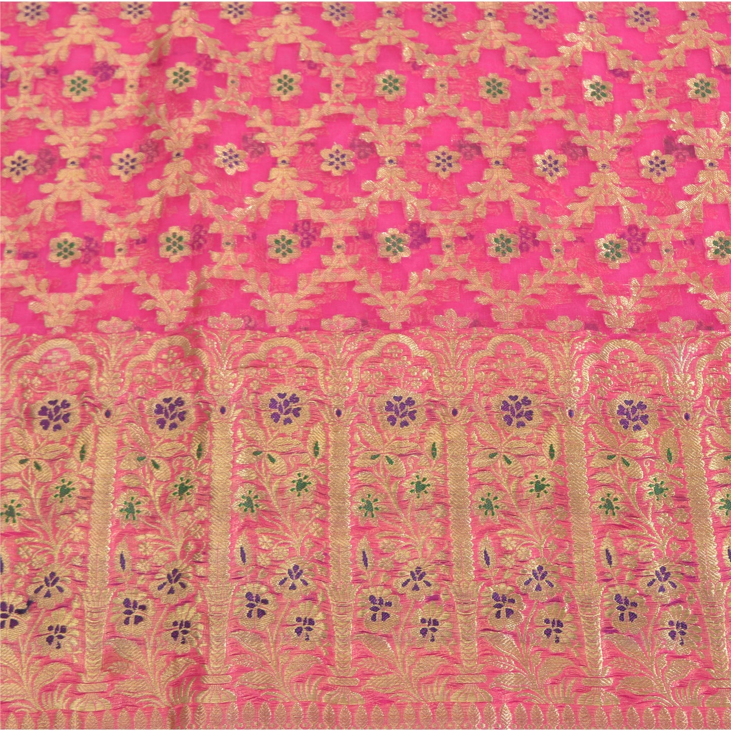 Sanskriti Vintage Pink Sarees Pure Silk Hand Woven Brocade/Banarasi Sari/Fabric