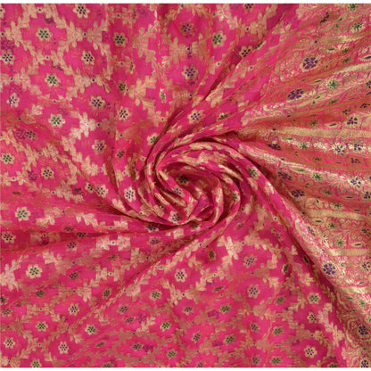 Sanskriti Vintage Pink Sarees Pure Silk Hand Woven Brocade/Banarasi Sari/Fabric