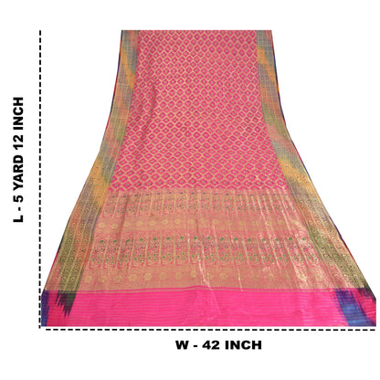 Sanskriti Vintage Pink Sarees Pure Silk Hand Woven Brocade/Banarasi Sari/Fabric