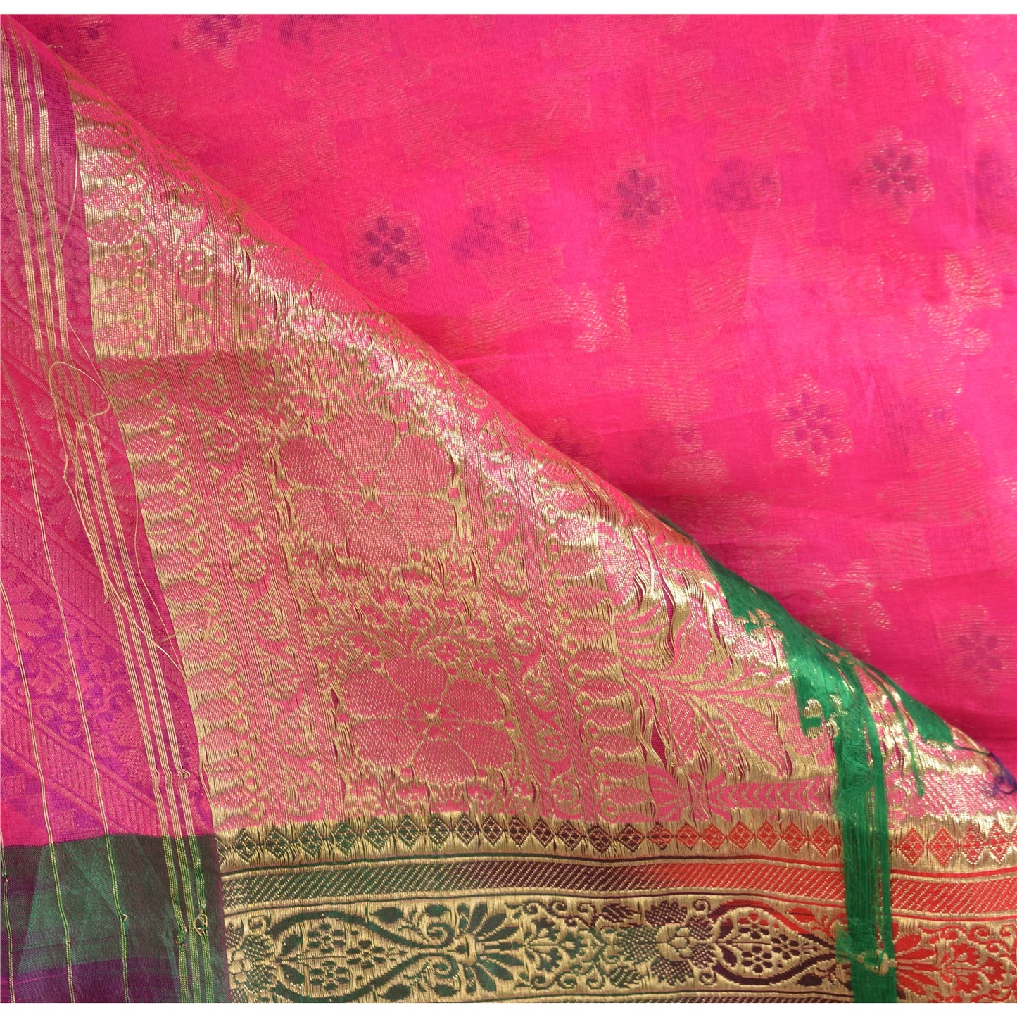 Sanskriti Vintage Pink Sarees Pure Silk Hand Woven Brocade/Banarasi Sari/Fabric