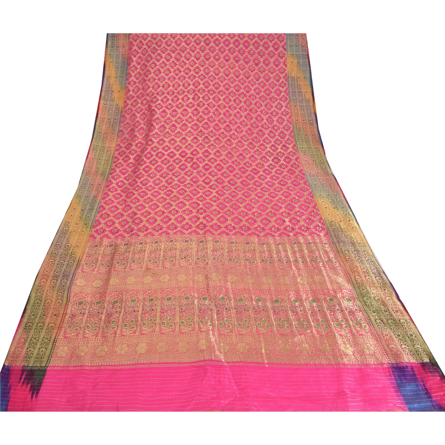 Sanskriti Vintage Pink Sarees Pure Silk Hand Woven Brocade/Banarasi Sari/Fabric