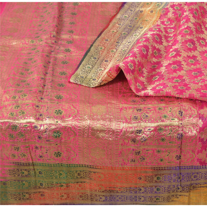 Sanskriti Vintage Pink Sarees Pure Silk Hand Woven Brocade/Banarasi Sari/Fabric