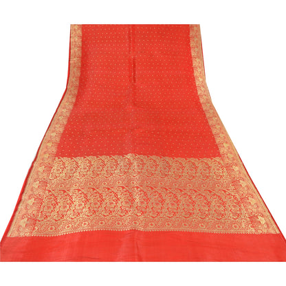 Sanskriti Vintage Red Sarees Pure Satin Silk Banarasi Brocade Woven Fabric Sari