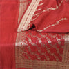 Sanskriti Vintage Red Sarees Pure Satin Silk Brocade/Banarasi Woven Sari Fabric