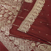 Sanskriti Vintage Dark Red Sarees Pure Satin Silk Brocade Woven Sari 5yd Fabric