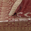 Sanskriti Vintage Dark Red Sarees Pure Satin Silk Brocade Woven Sari 5yd Fabric