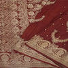 Sanskriti Vintage Dark Red Sarees Pure Satin Silk Brocade Woven Sari 5yd Fabric