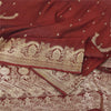 Sanskriti Vintage Dark Red Sarees Pure Satin Silk Brocade Woven Sari 5yd Fabric