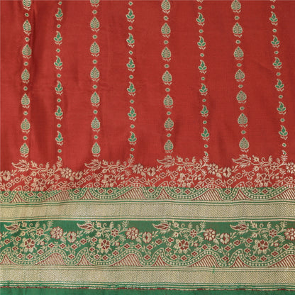 Sanskriti Vintage Sarees Pure Satin Silk Brocade/Banarasi Woven Sari 5yd Fabric