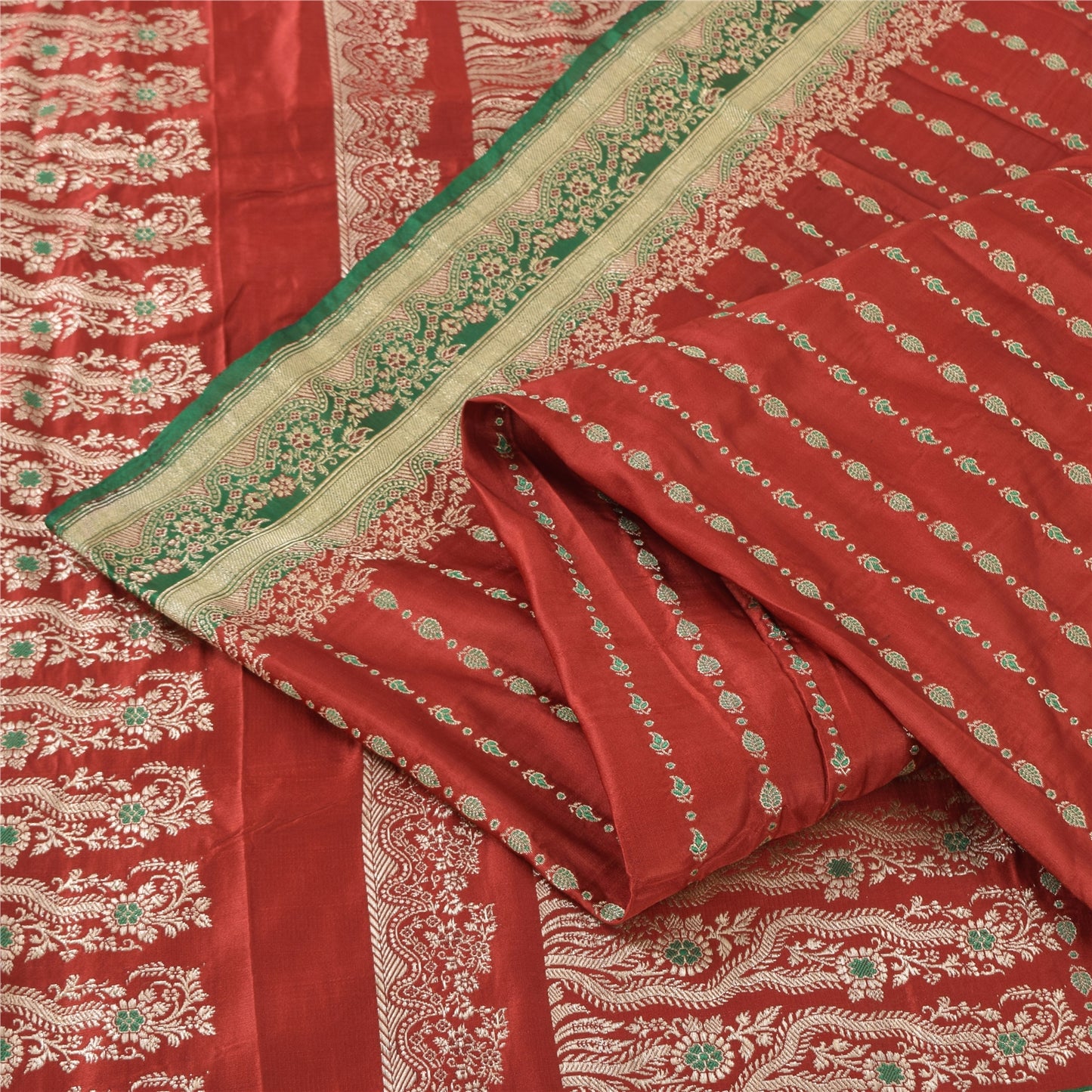 Sanskriti Vintage Sarees Pure Satin Silk Brocade/Banarasi Woven Sari 5yd Fabric