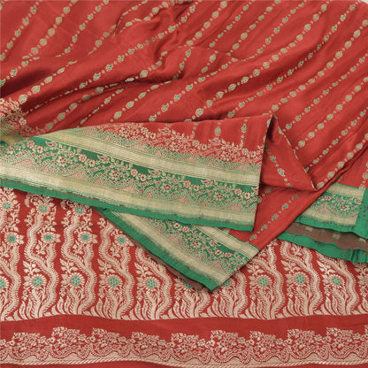 Sanskriti Vintage Sarees Pure Satin Silk Brocade/Banarasi Woven Sari 5yd Fabric