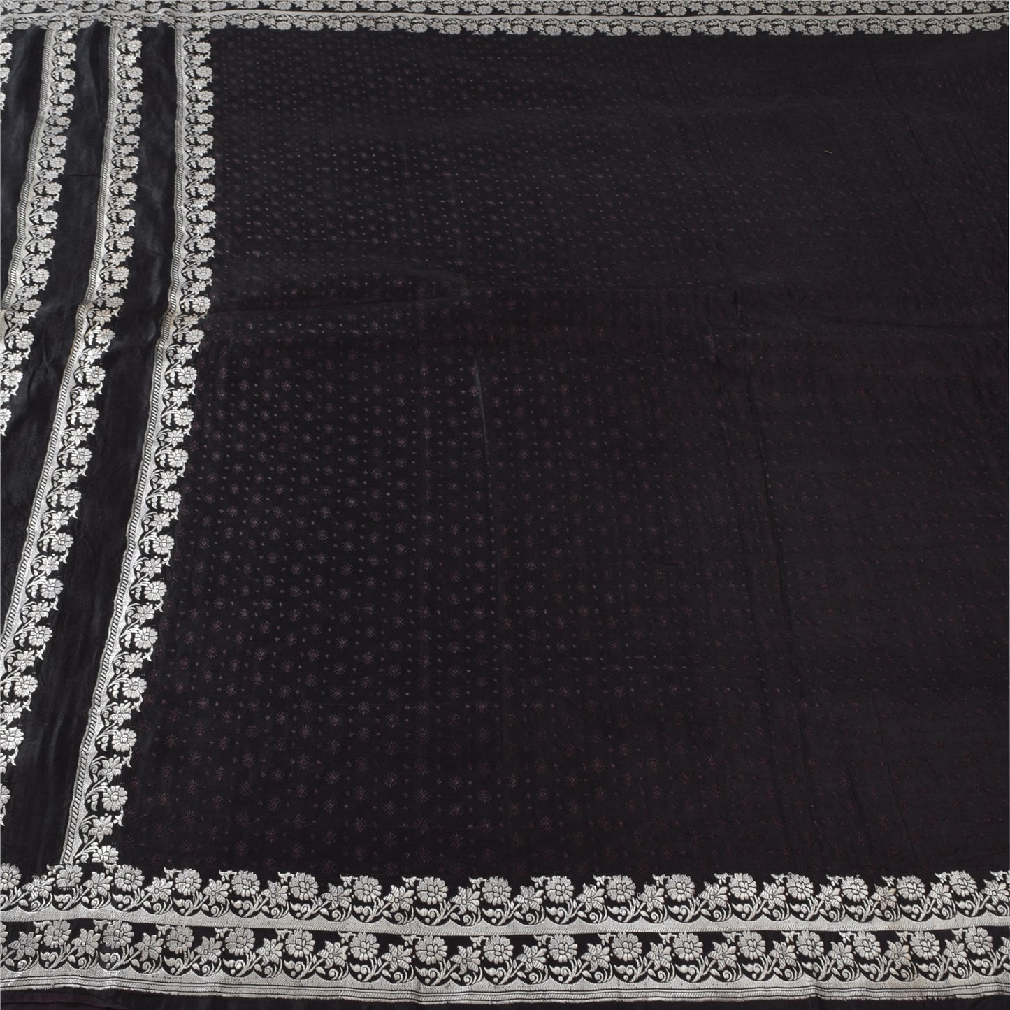 Sanskriti Vintage Black Sarees Pure Satin Silk Banarasi Woven Sari Craft Fabric