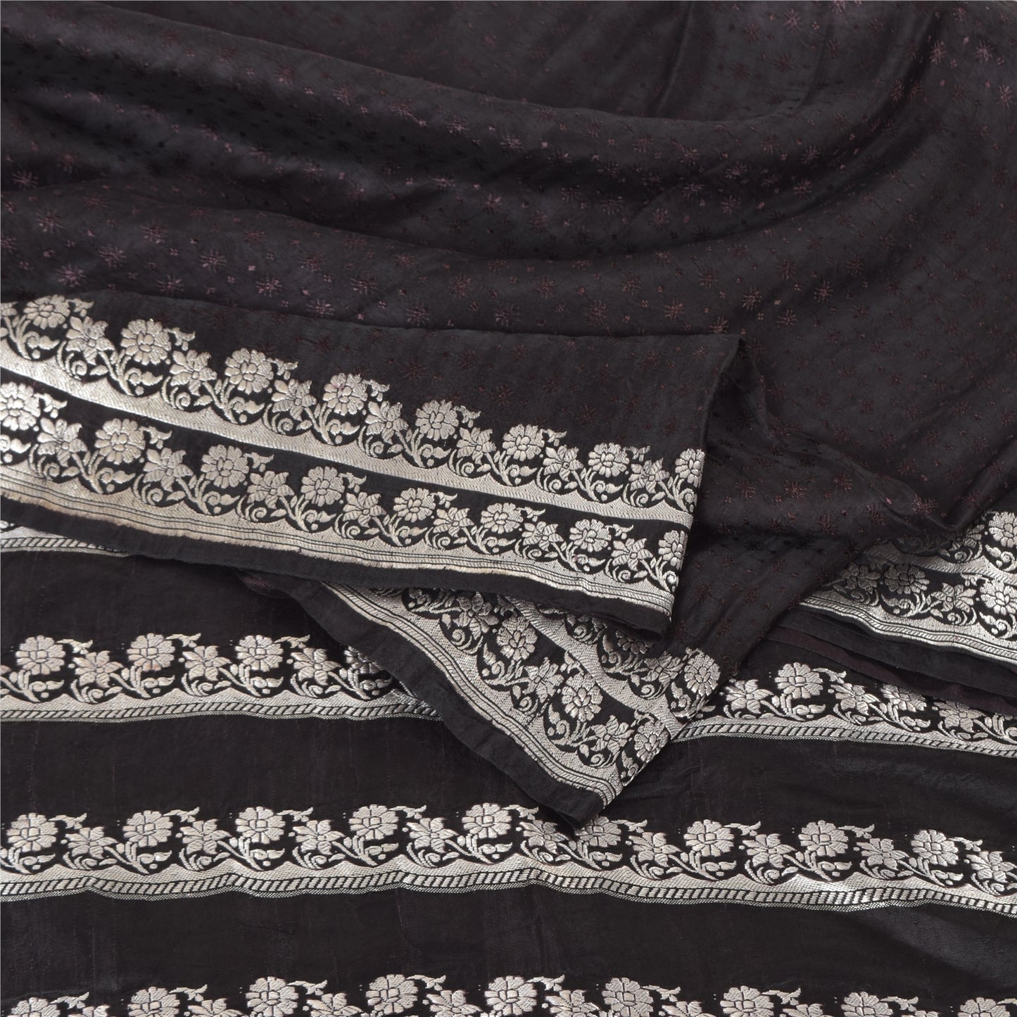 Sanskriti Vintage Black Sarees Pure Satin Silk Banarasi Woven Sari Craft Fabric