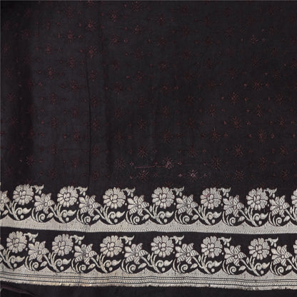 Sanskriti Vintage Black Sarees Pure Satin Silk Banarasi Woven Sari Craft Fabric