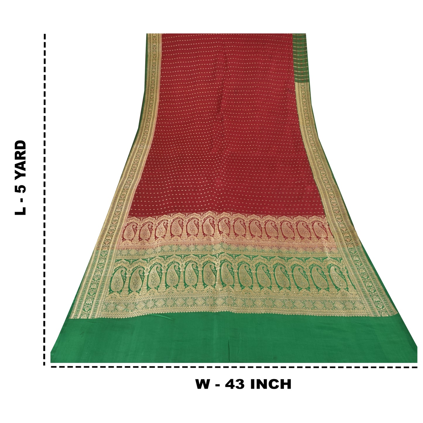 Sanskriti Vintage Green/Red Sarees Pure Silk Brocade/Banarasi Woven Sari Fabric