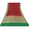 Sanskriti Vintage Green/Red Sarees Pure Silk Brocade/Banarasi Woven Sari Fabric