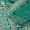 Sanskriti Vintage Teal Sarees Pure Satin Silk Brocade/Banarasi Woven Sari Fabric