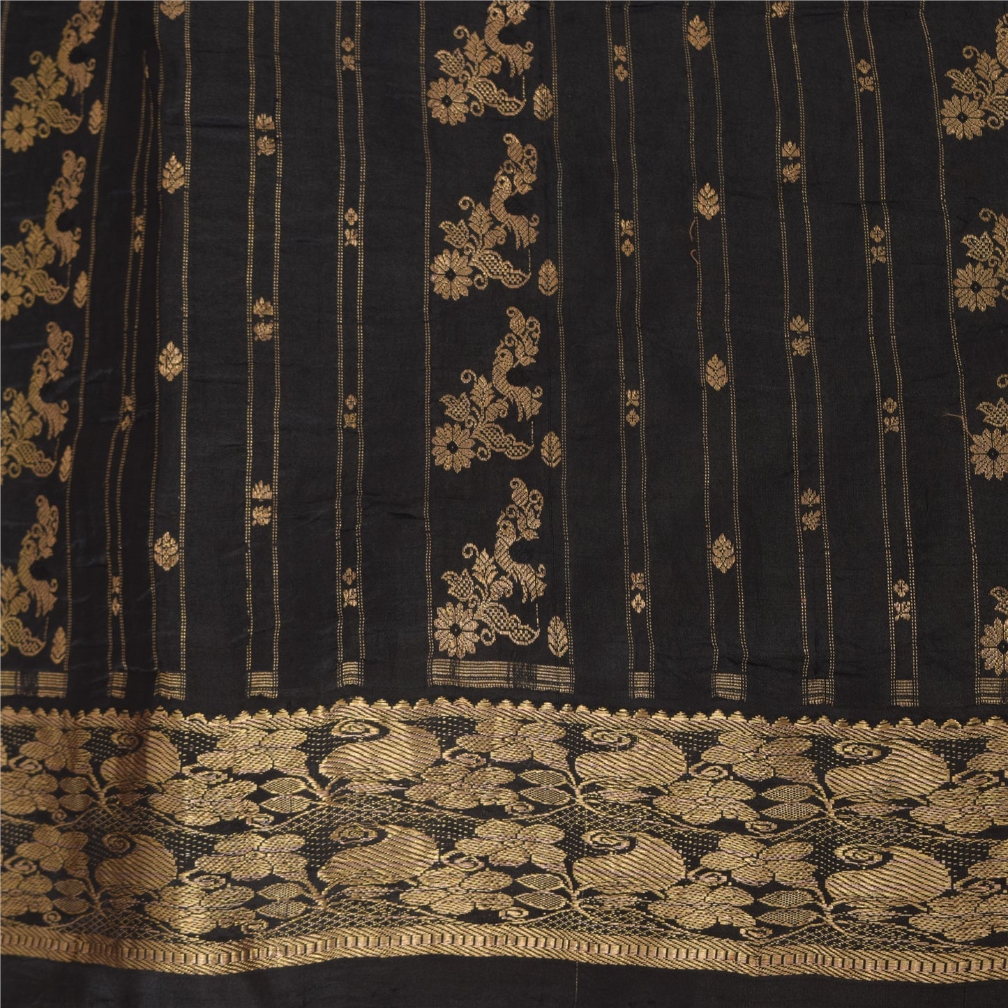 Sanskriti Vintage Indian Black Sarees Pure Silk Woven Brocade Sari Craft Fabric