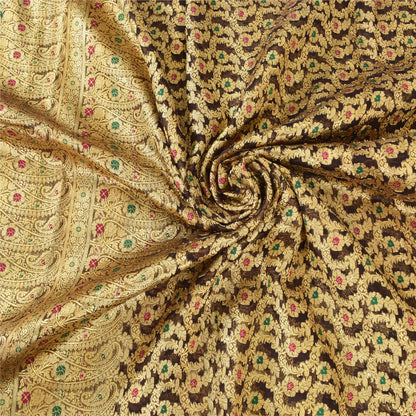 Sanskriti Vintage Brown Sarees Pure Silk Brocade/Banarasi Woven Sari 5yd Fabric