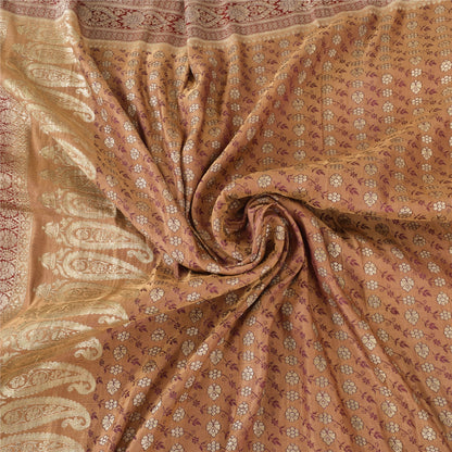 Sanskriti Vintage Red/Cream Sarees Pure Silk Brocade/Banarasi Woven Sari Fabric