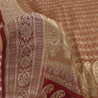 Sanskriti Vintage Red/Cream Sarees Pure Silk Brocade/Banarasi Woven Sari Fabric