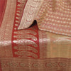 Sanskriti Vintage Red/Cream Sarees Pure Silk Brocade/Banarasi Woven Sari Fabric