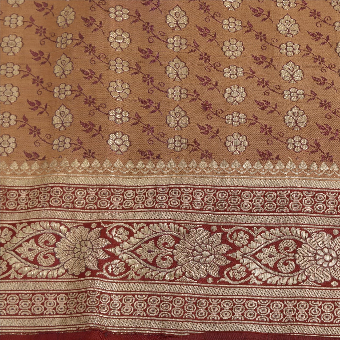 Sanskriti Vintage Red/Cream Sarees Pure Silk Brocade/Banarasi Woven Sari Fabric