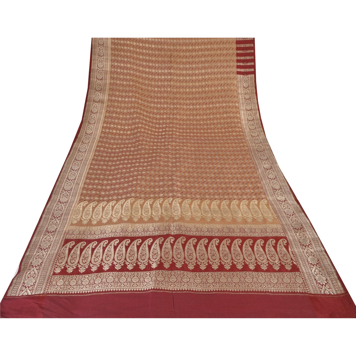 Sanskriti Vintage Red/Cream Sarees Pure Silk Brocade/Banarasi Woven Sari Fabric